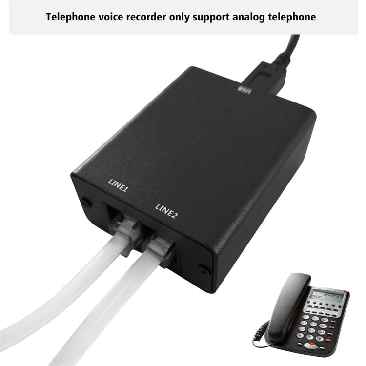 TELREC05 Mini Telephone Audio Voice Recorder, Landline Telephone Voice Recorder for Home & Office Analog Telephone System