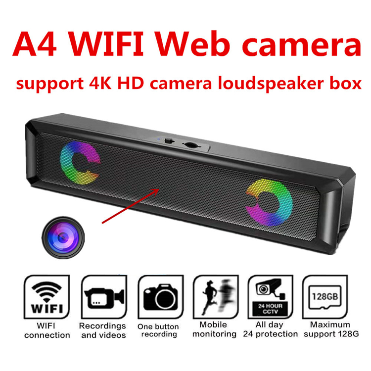 A4 4K 32GB built-in Wireless Bluetooth Speaker with Hidden IP nanny Camera WiFi control via Internet max128GB